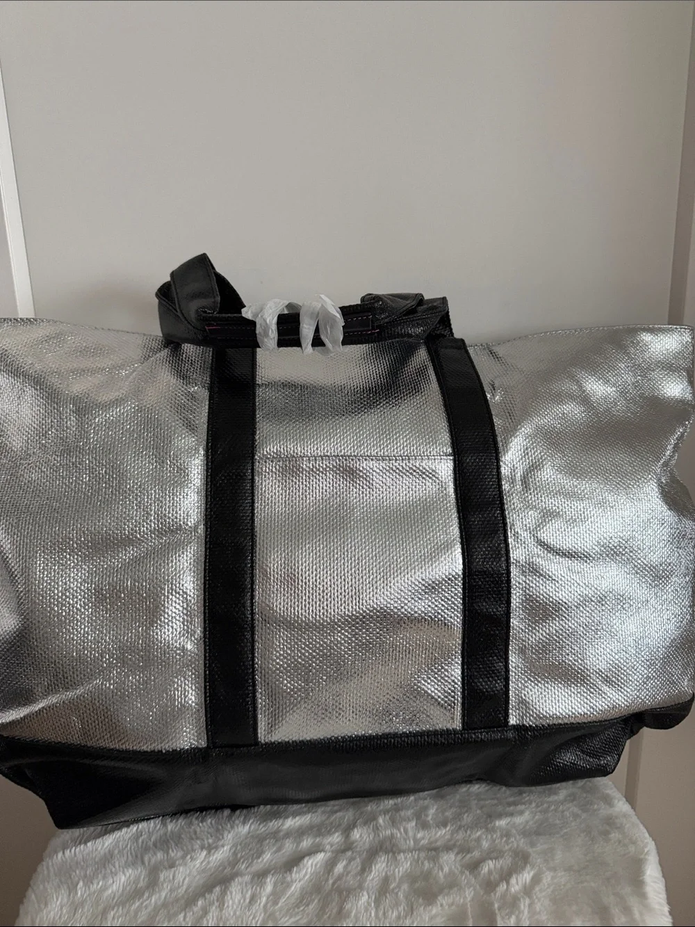 Victoria's Secret Silver and Black Duffel Tote